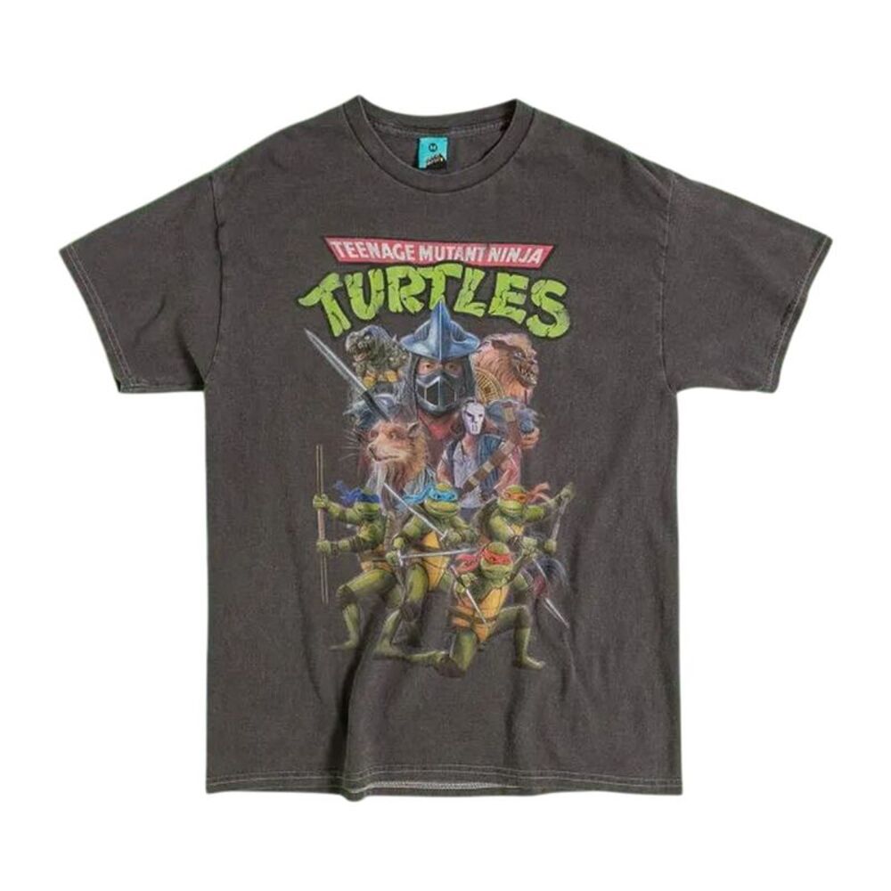 Teenage Mutant Ninja Turtles Unisex Adult Retro Vintage Wash T-Shirt / Charcoal